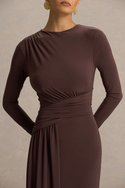 Sorella Brown Boat-Neck Maxi Dress