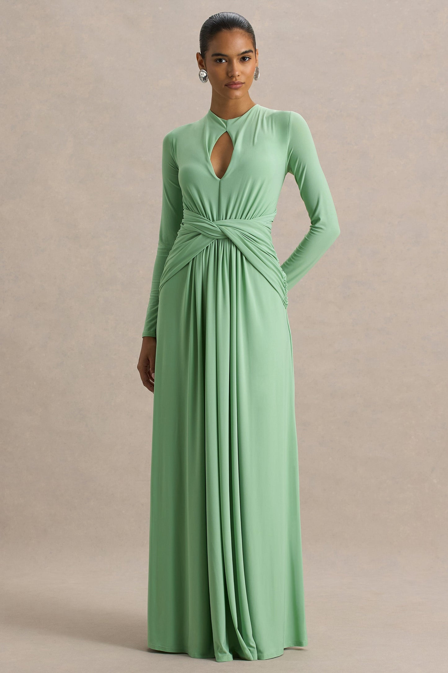 Emerelle Green High-Neck Maxi Dress