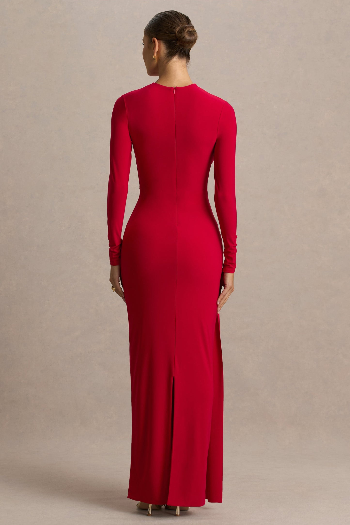 Red Boat-Neck Maxi Dress