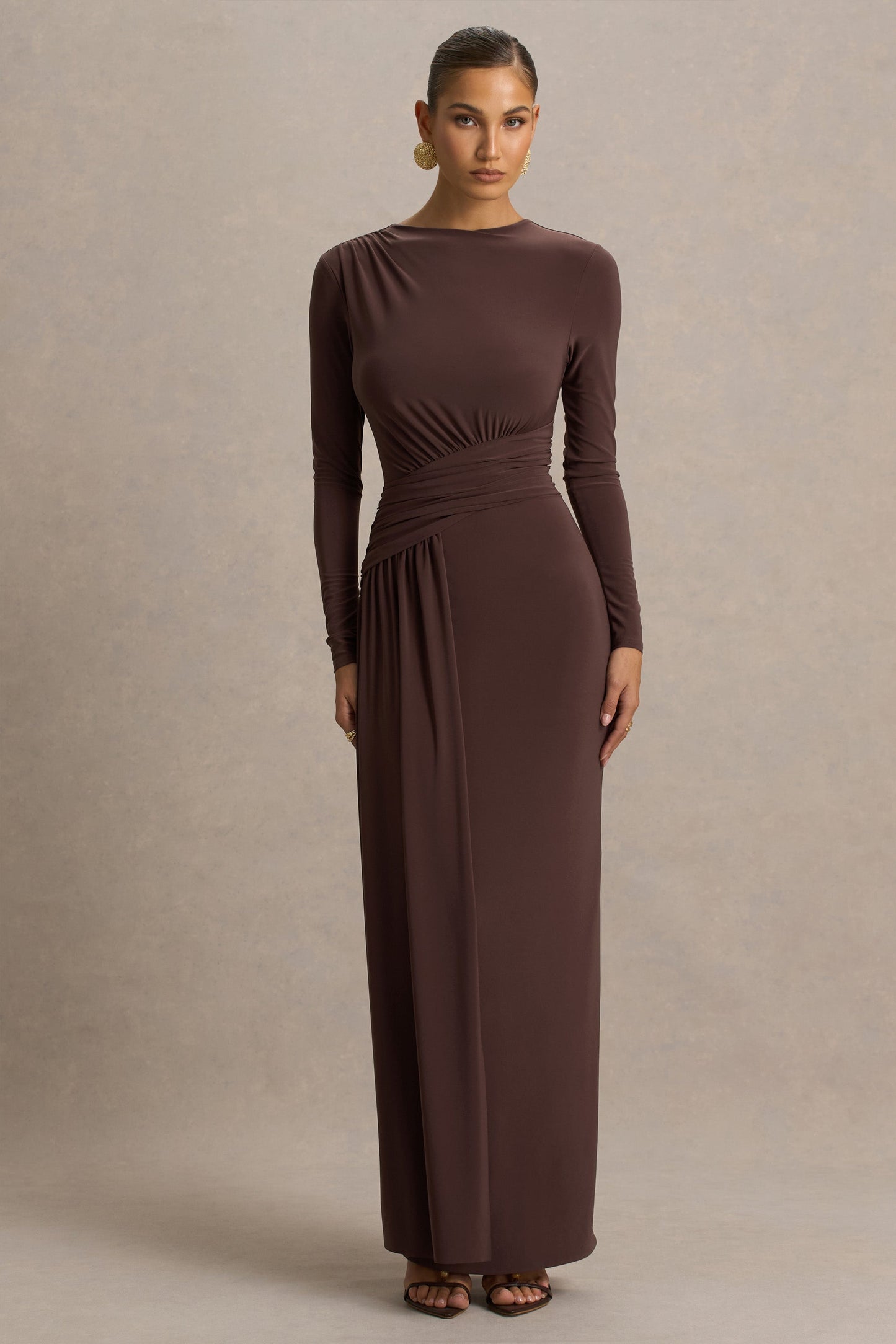 Sorella Brown Boat-Neck Maxi Dress