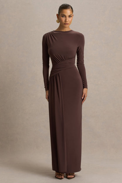 Sorella Brown Boat-Neck Maxi Dress
