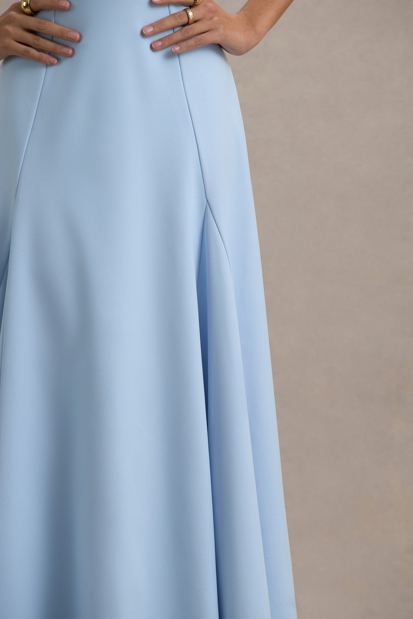 Powder Blue High-Neck Short-Sleeve Maxi Dress