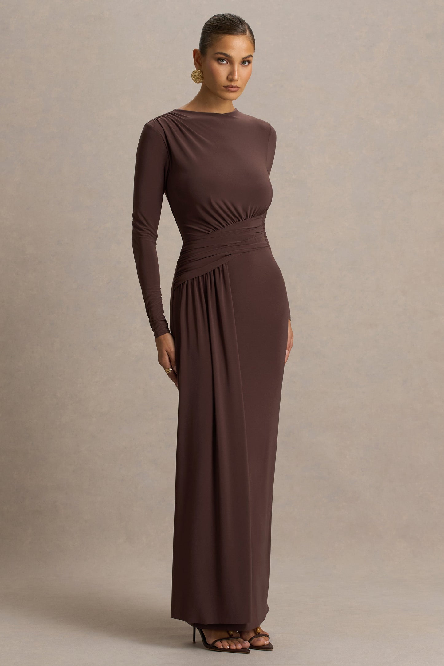Sorella Brown Boat-Neck Maxi Dress