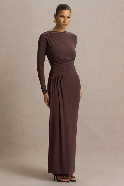 Sorella Brown Boat-Neck Maxi Dress