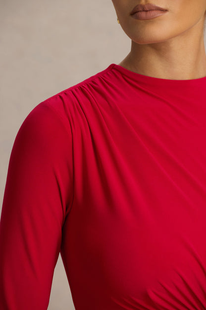 Red Boat-Neck Maxi Dress