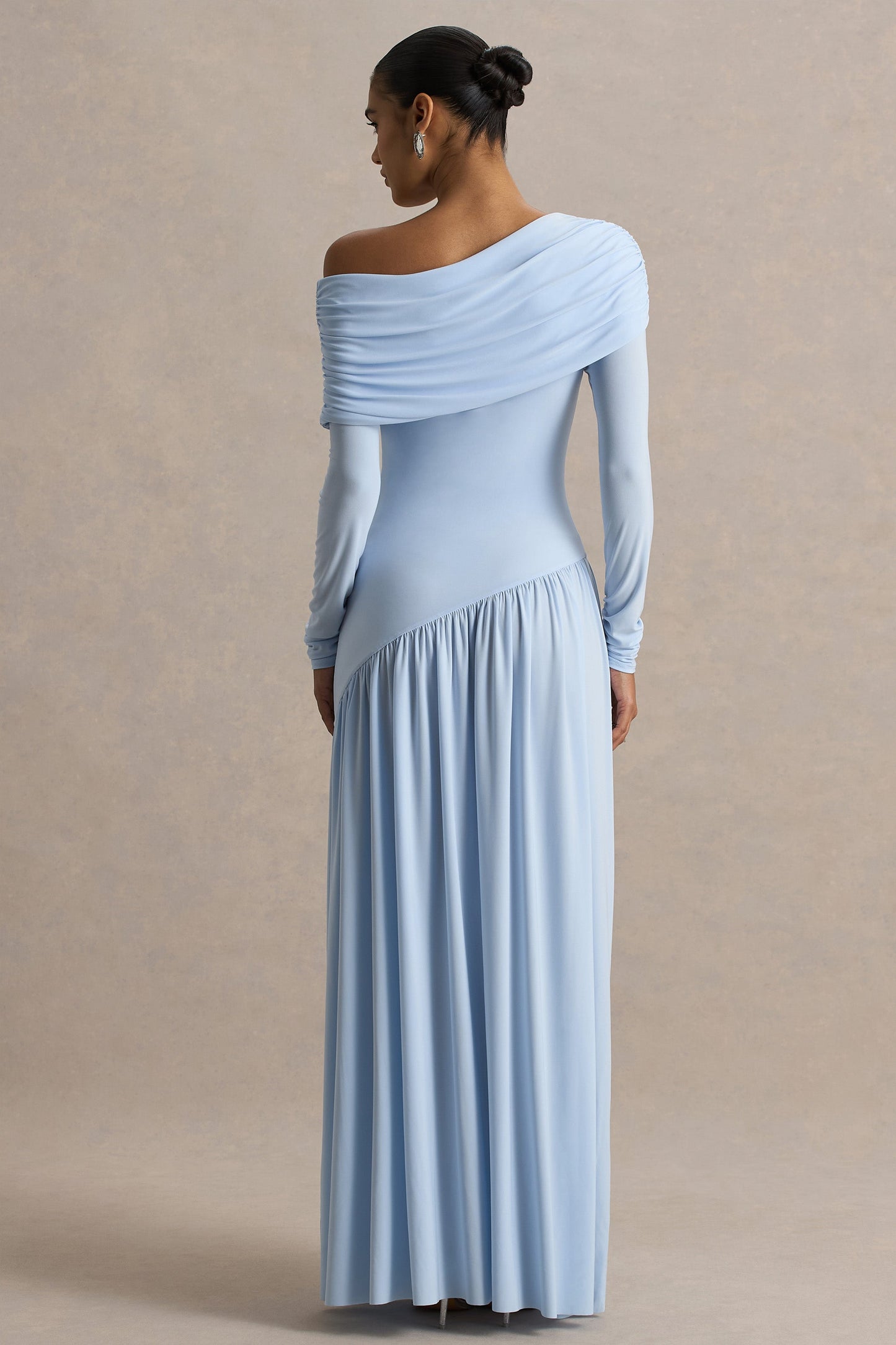 Elara Powder Blue High-Neck Maxi Dress