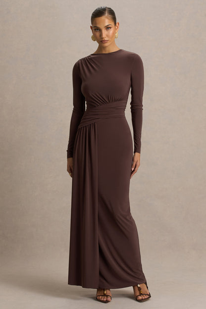 Sorella Brown Boat-Neck Maxi Dress
