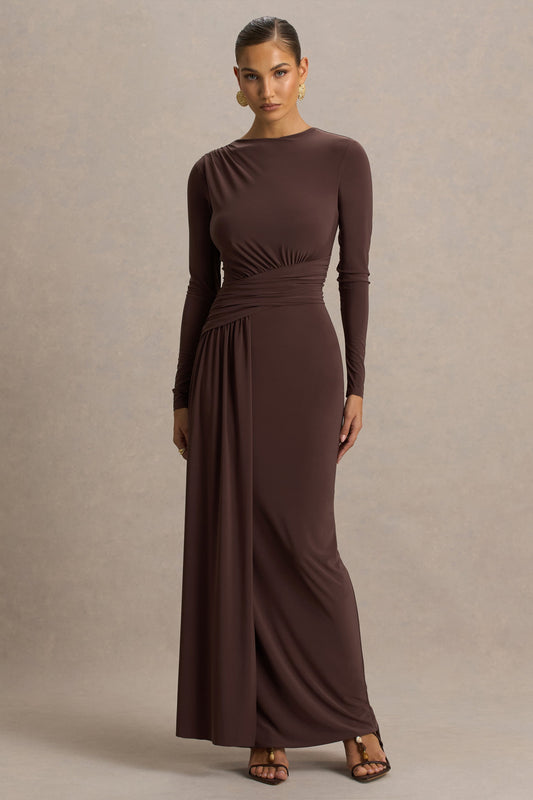 Sorella Brown Boat-Neck Maxi Dress